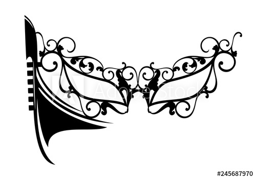 500x350 Traditional Carnival Mask And Venetian Gondola Boat Black