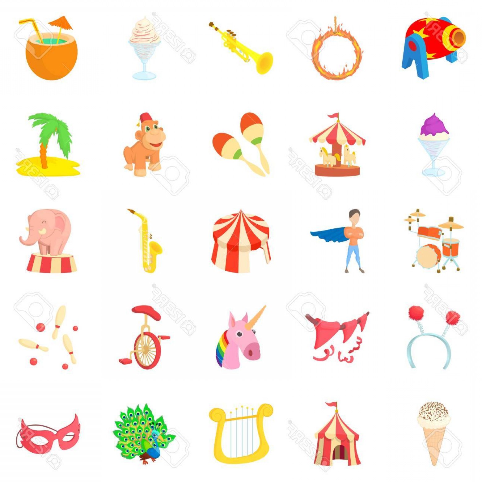 1560x1560 Photostock Vector Carnival Icons Set Cartoon Set Of Carnival