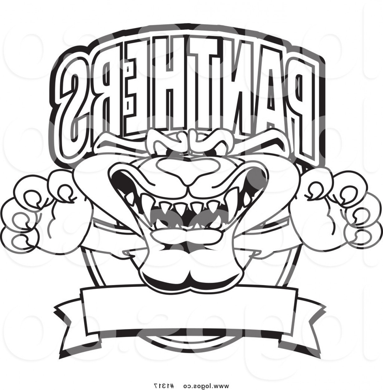 1228x1252 Royalty Free Vector Logo Of An Outlined Cartoon Panther Mascot