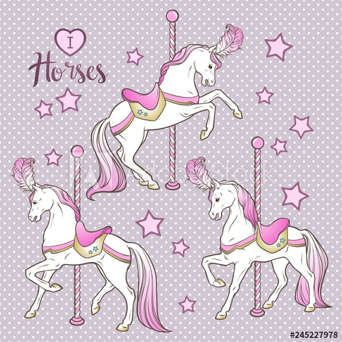 500x500 Cute Carousel Horses And Stars Set Hand Drawn Design For Kids