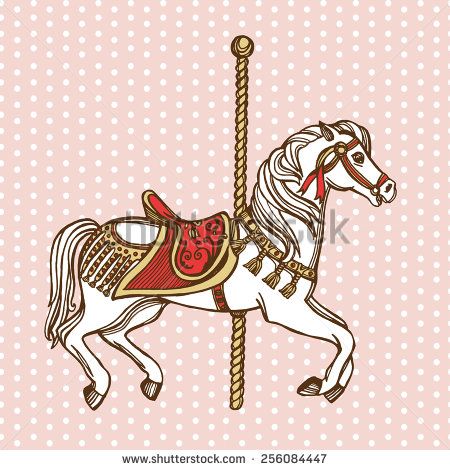 450x470 Hand Drawn Vintage Carousel Horse Polka Dot Background Pencil