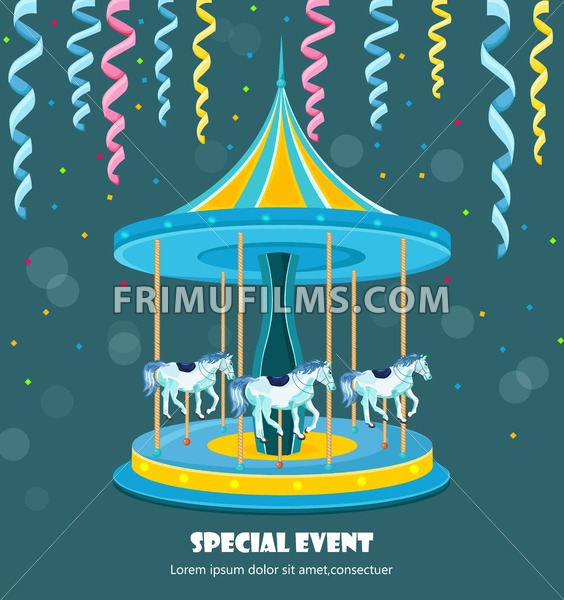 Happy Children Day Card With Horse Carousel Vector Detailed 564x600 Happy Children Day Card With Horse Carousel Vector Detailed