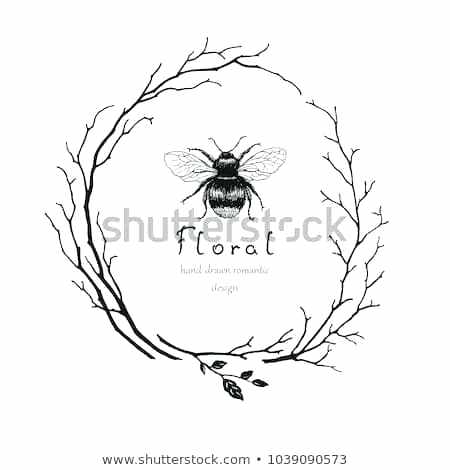 450x470 Bee Dry Hand Drawn Wreath Of Branches And Vector Floral