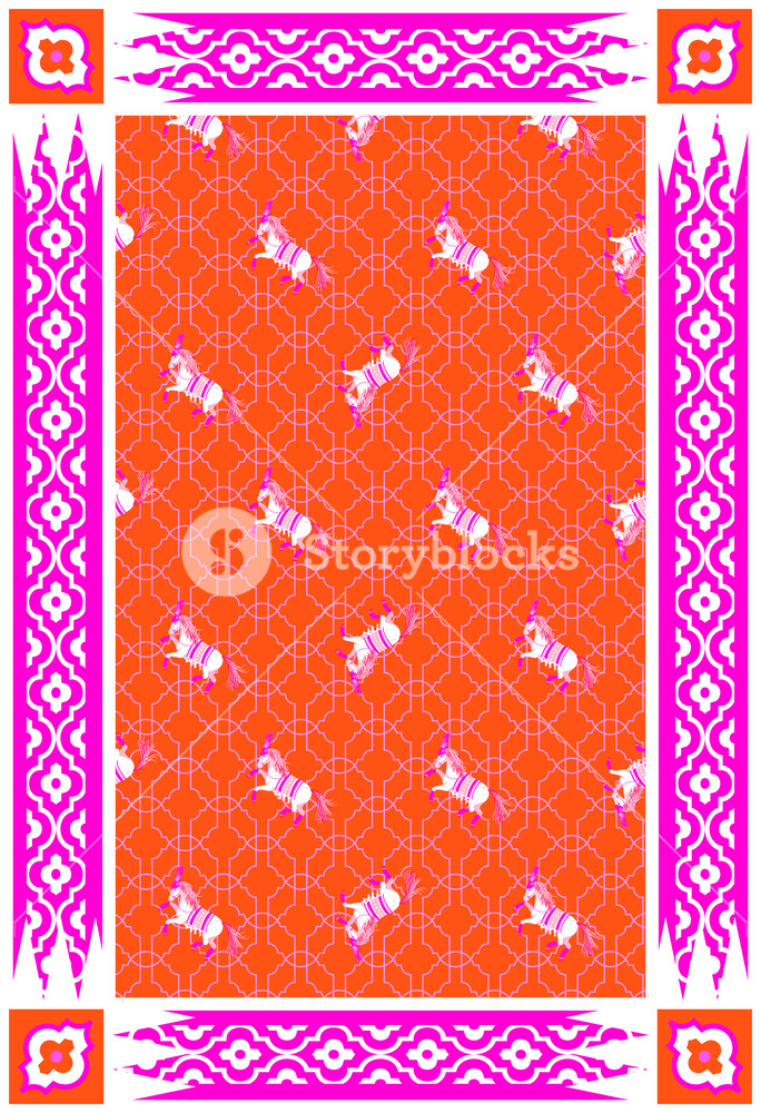 684x1000 Circus Horse Red And Pink Vector Carpet Design Persian Style