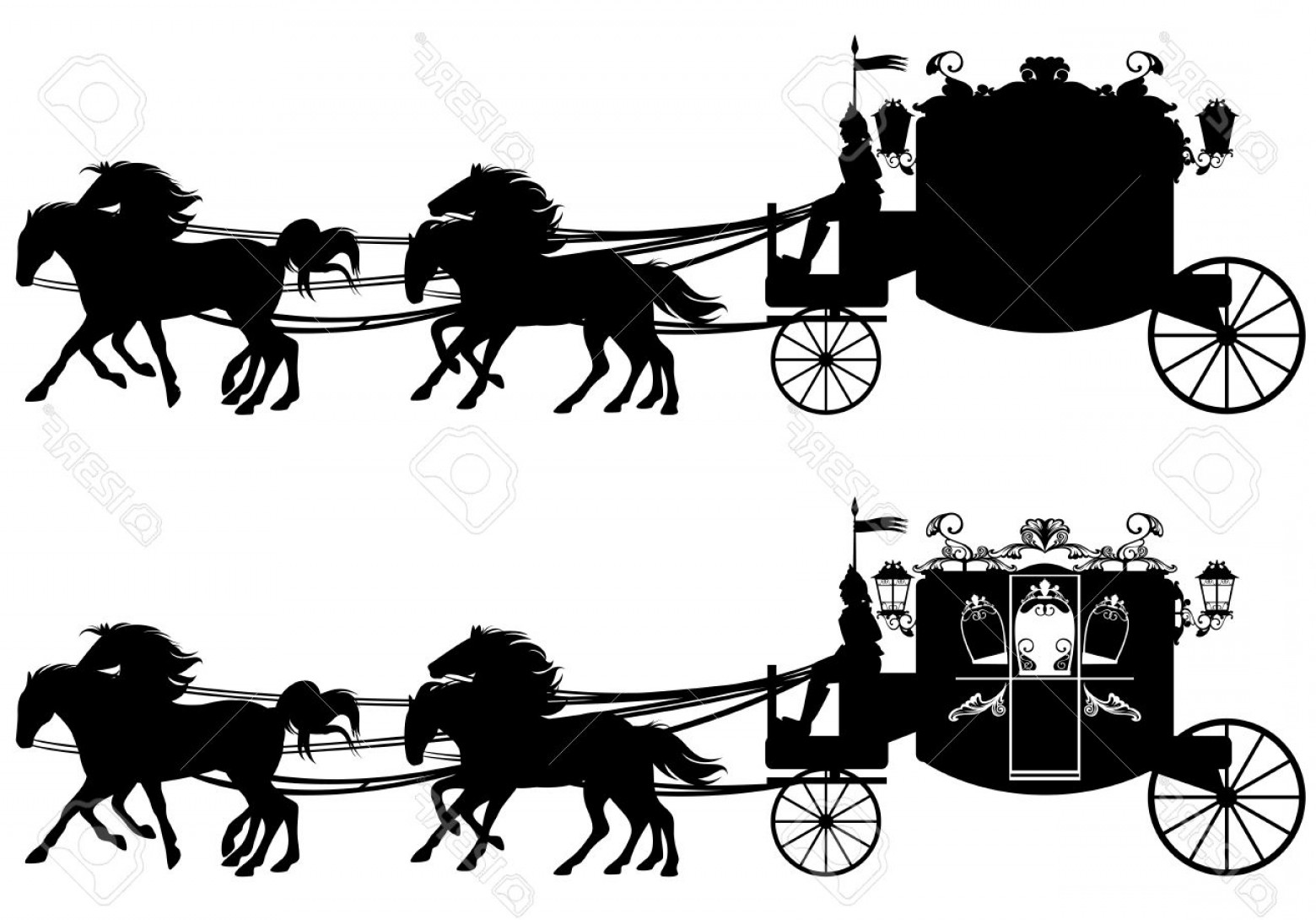 1560x1090 Photostock Vector Antique Carriage With Four Running Horses Easy