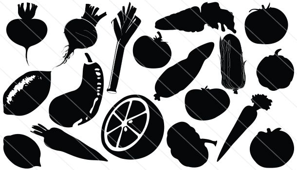 610x350 Vegetable Silhouette Vector With Carrot, Beetroot Silhouette