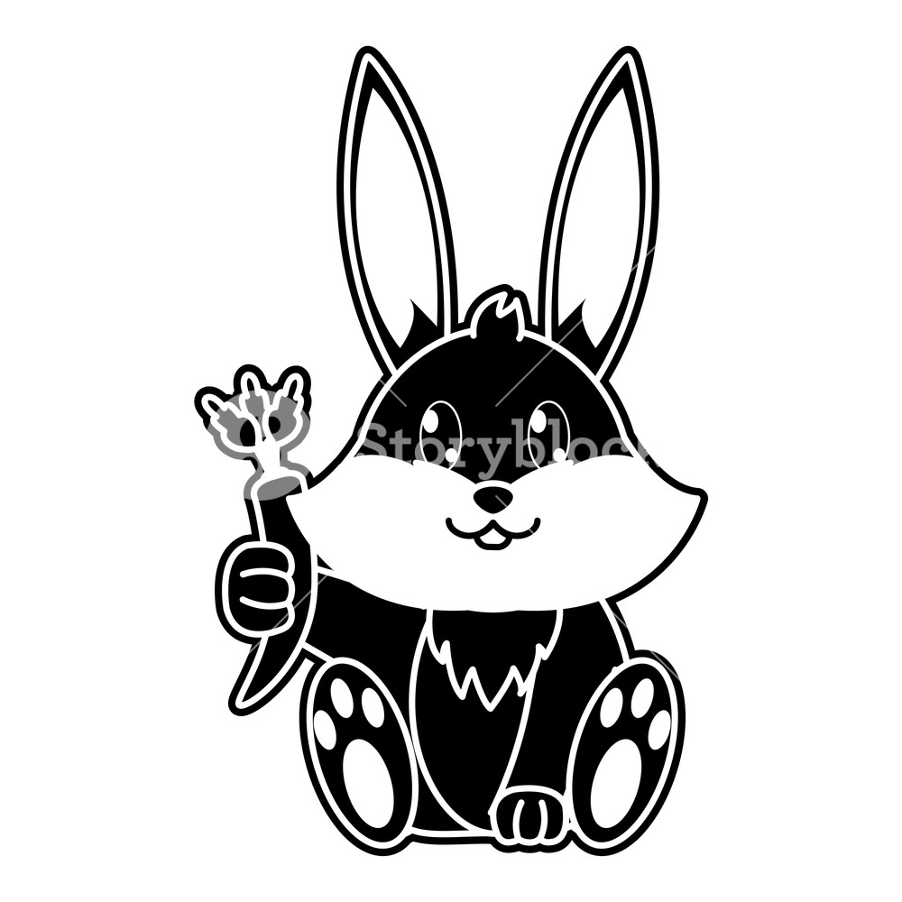 1000x1000 Silhouette Adorable Rabbit Wild Animal With Carrot In The Hand