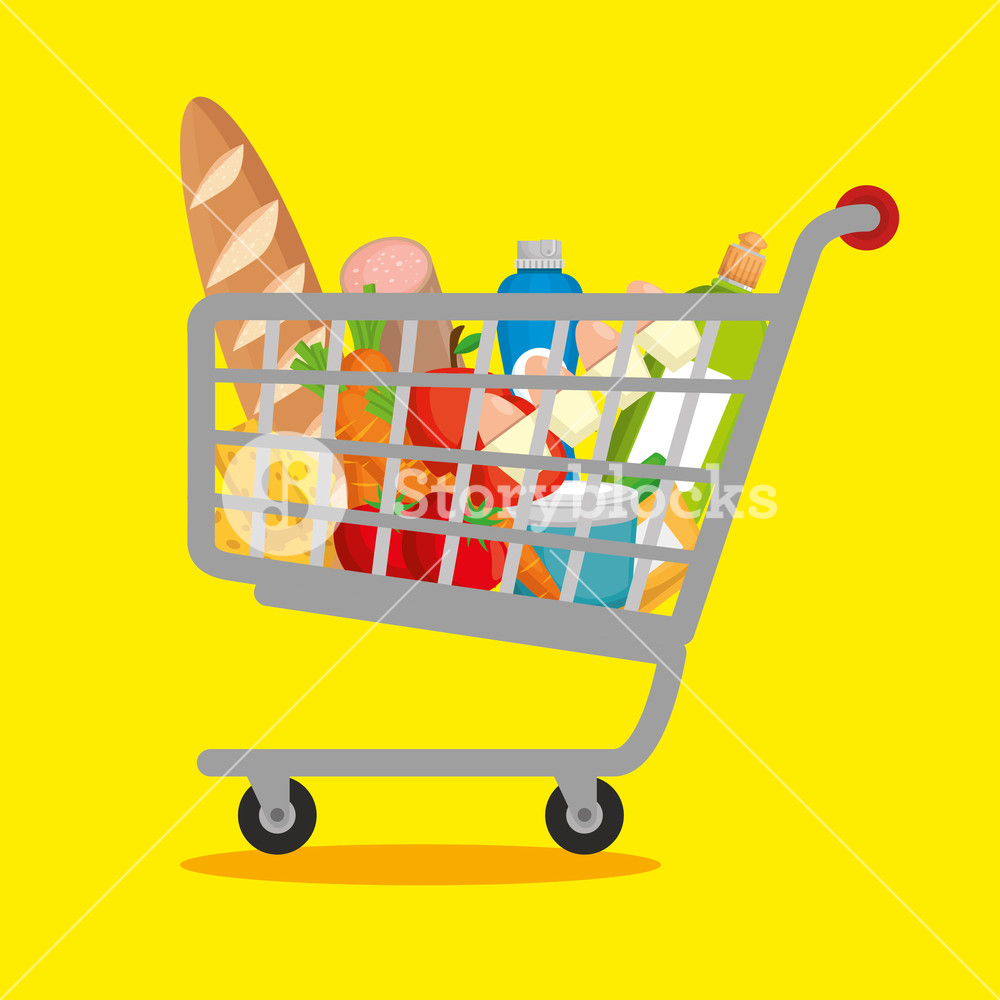Supermarket Products In Shopping Cart Vector Illustration Design 1000x1000 Supermarket Products In Shopping Cart Vector Illustration Design