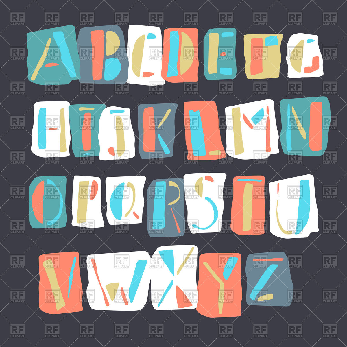 Cartoon Retro Alphabet Vector Image Of Signs, Symbols, Maps 1200x1200 Cartoon Retro Alphabet Vector Image Of Signs, Symbols, Maps