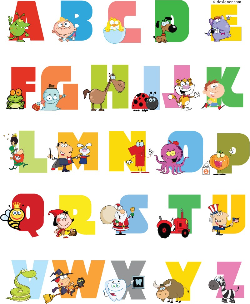 Designer Cartoon Alphabet Vector Material 800x974 Designer Cartoon Alphabet Vector Material