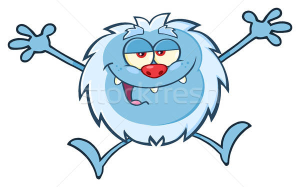 600x374 Little Yeti Cartoon Mascot Character Jumping Up With Open Arms