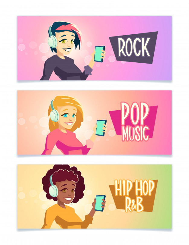 626x813 Female Music Lower Cartoon Banner Set With Brunette Vector Free