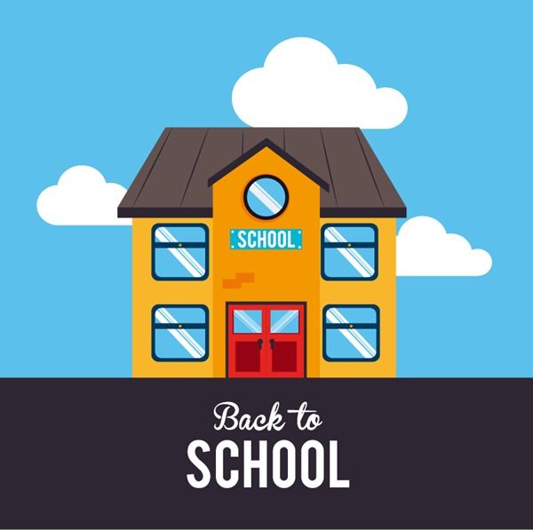 600x597 Cartoon Classroom Building Back To School Poster Vector Graphics