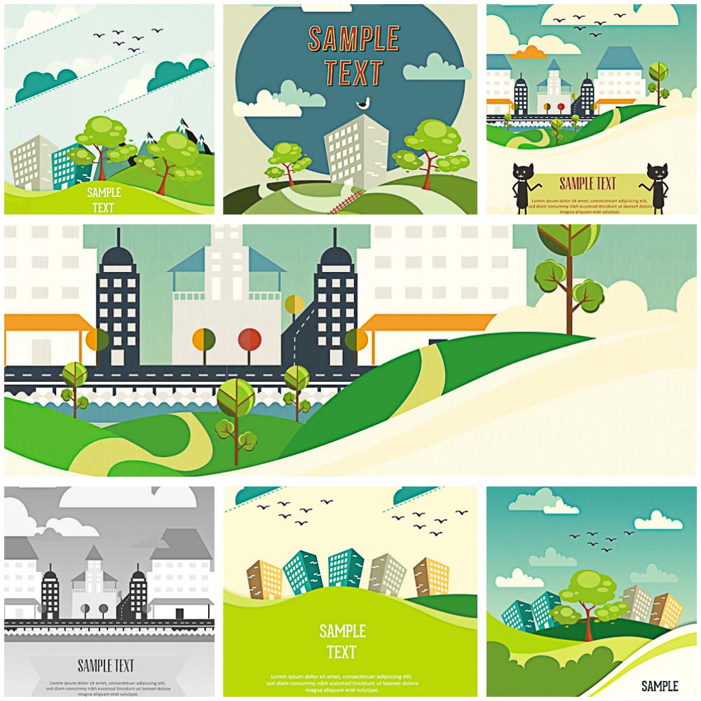 1000x1000 Cute Cartoon Buildings Background Vector Free Download