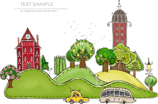600x394 Elements Of Cartoon City Building Vector Vector Cartoon Free
