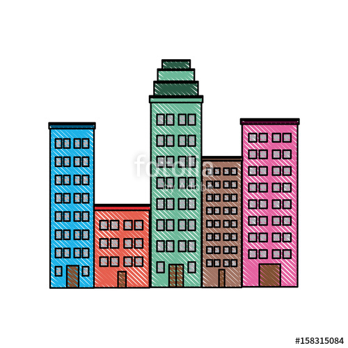 500x500 Cartoon Cityscape Cartoon Row Of Various Buildings Vector