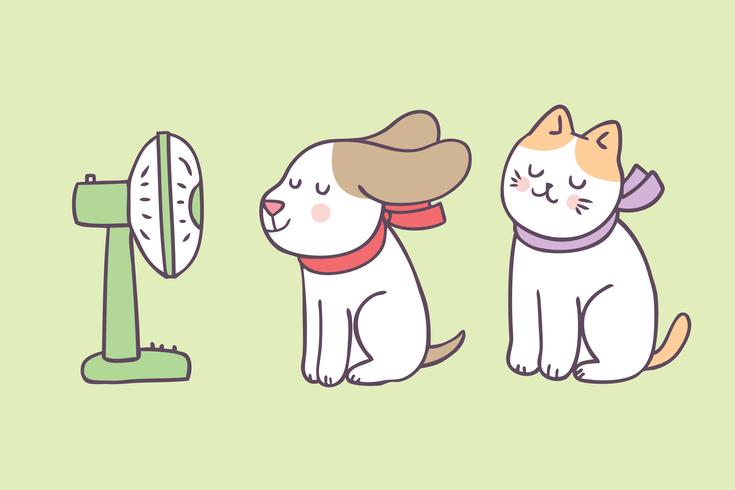 735x490 Cartoon Cute Summer Dog And Cat Vector