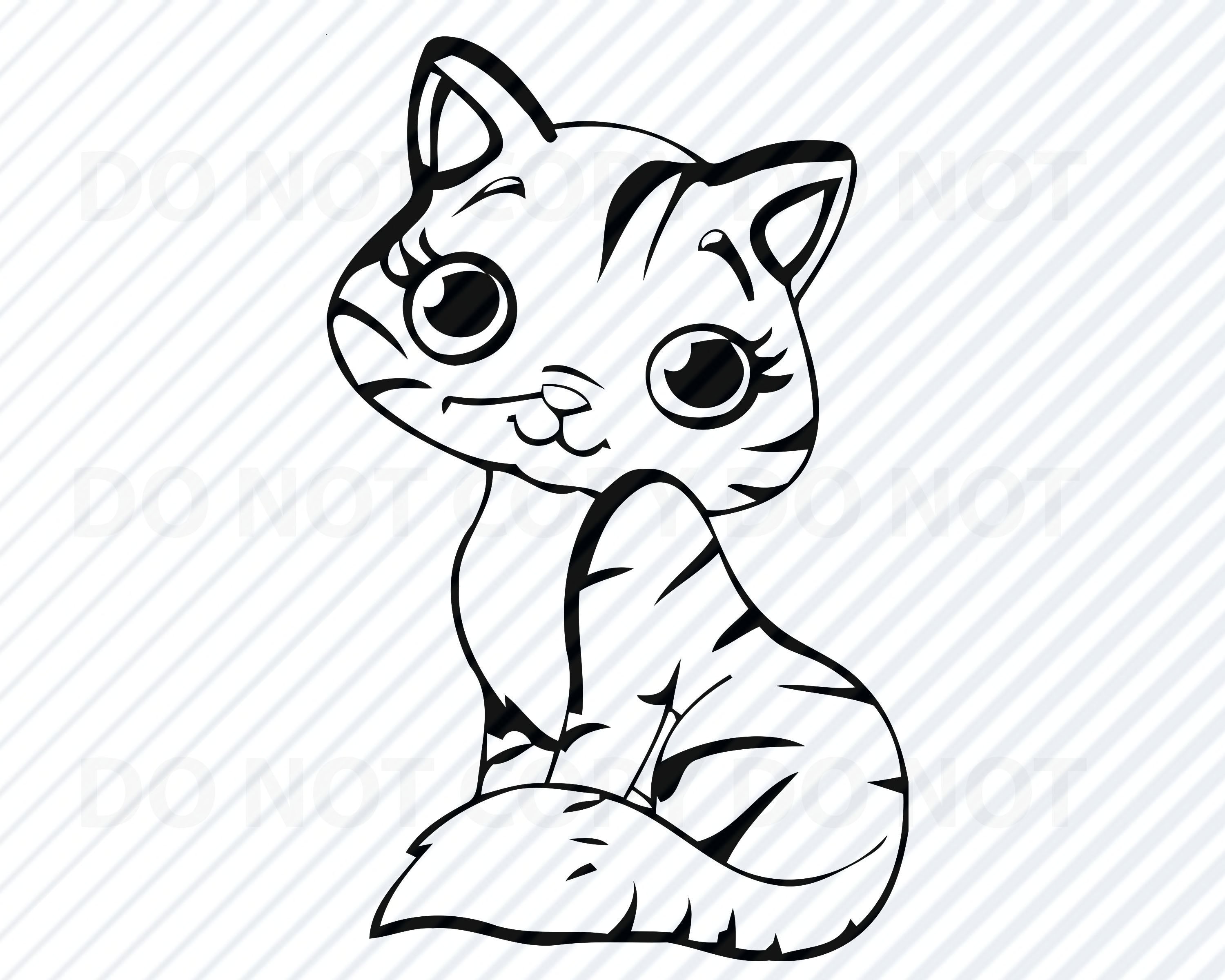 3000x2400 Kitten Black White Cartoon Cat Vector Images Baby Etsy