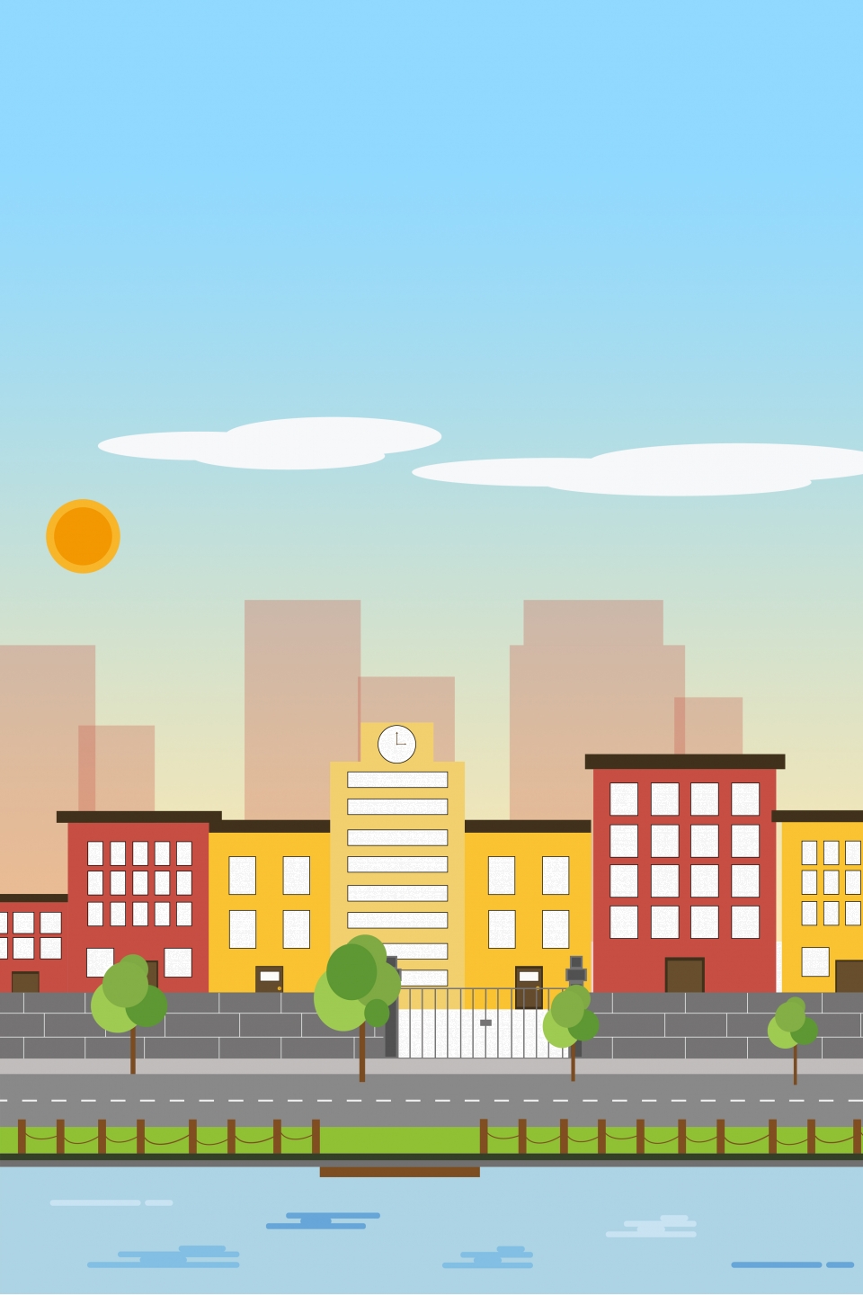 Flat Cartoon City Building Landscape Background, Simple, Flat 960x1440 Flat Cartoon City Building Landscape Background, Simple, Flat