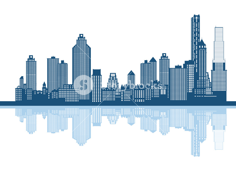 Silhouette Of The Cartoon City With Reflection City Vector Symbol 1000x729 Silhouette Of The Cartoon City With Reflection City Vector Symbol