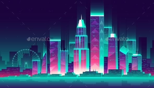 Vector Neon Megalopolis Background With Buildings Wallpapers 590x337 Vector Neon Megalopolis Background With Buildings Wallpapers