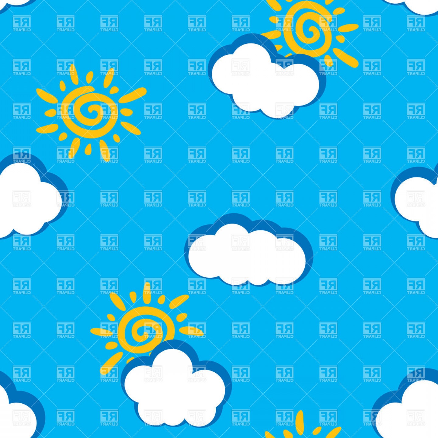 1440x1440 Seamless Background With Cartoon Sun And Clouds Vector Clipart