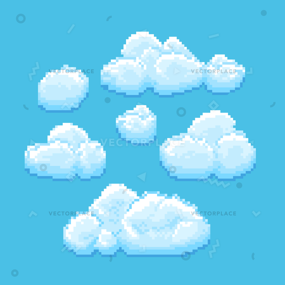 1000x1000 Sky Clouds Pixel Art Cloudscape Background Vector Illustration