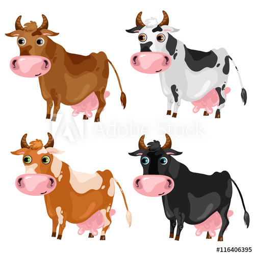 500x500 Four Spotted Cartoon Cows, Vector Animals