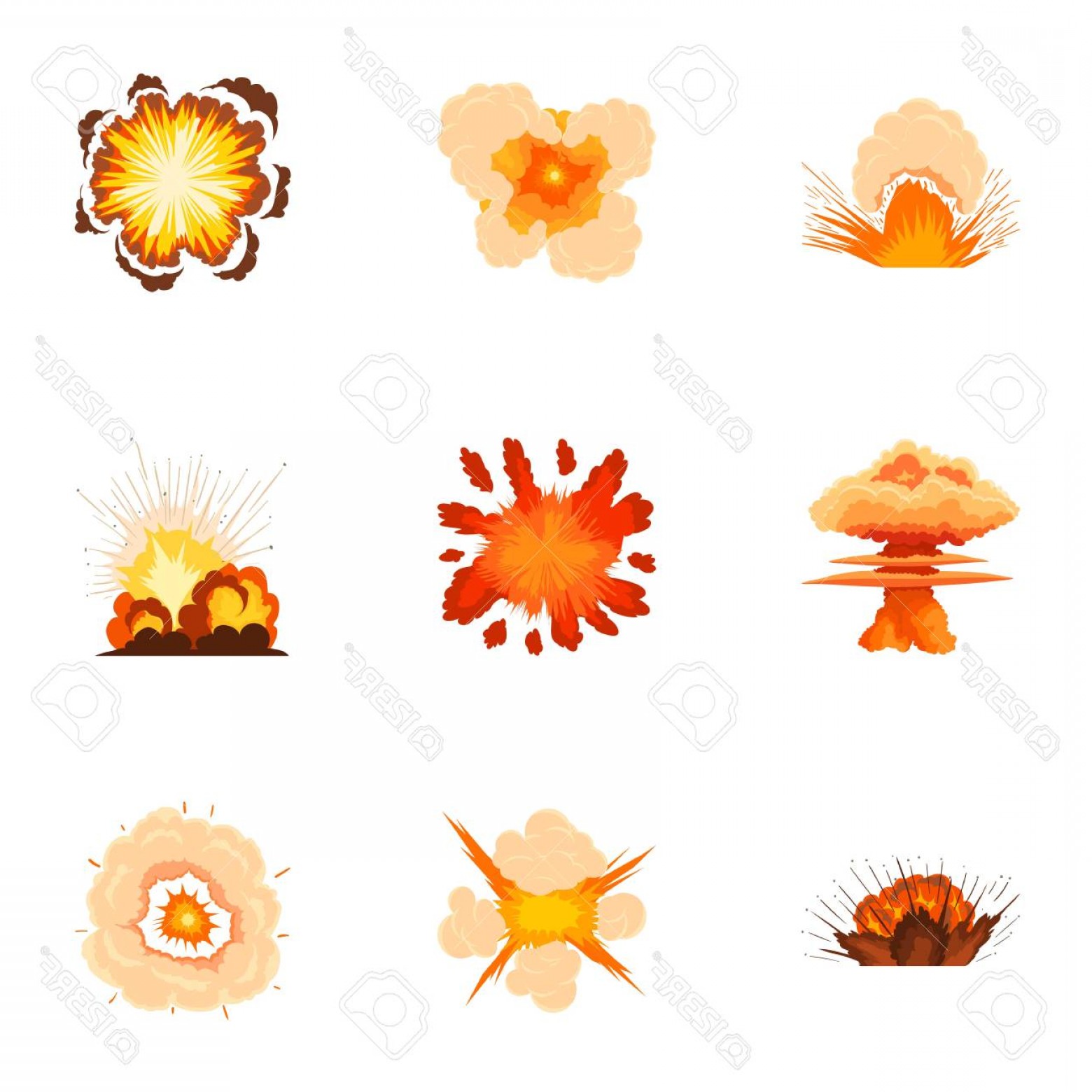 1560x1560 Photostock Vector Realistic Explosion Icons Set Cartoon Set