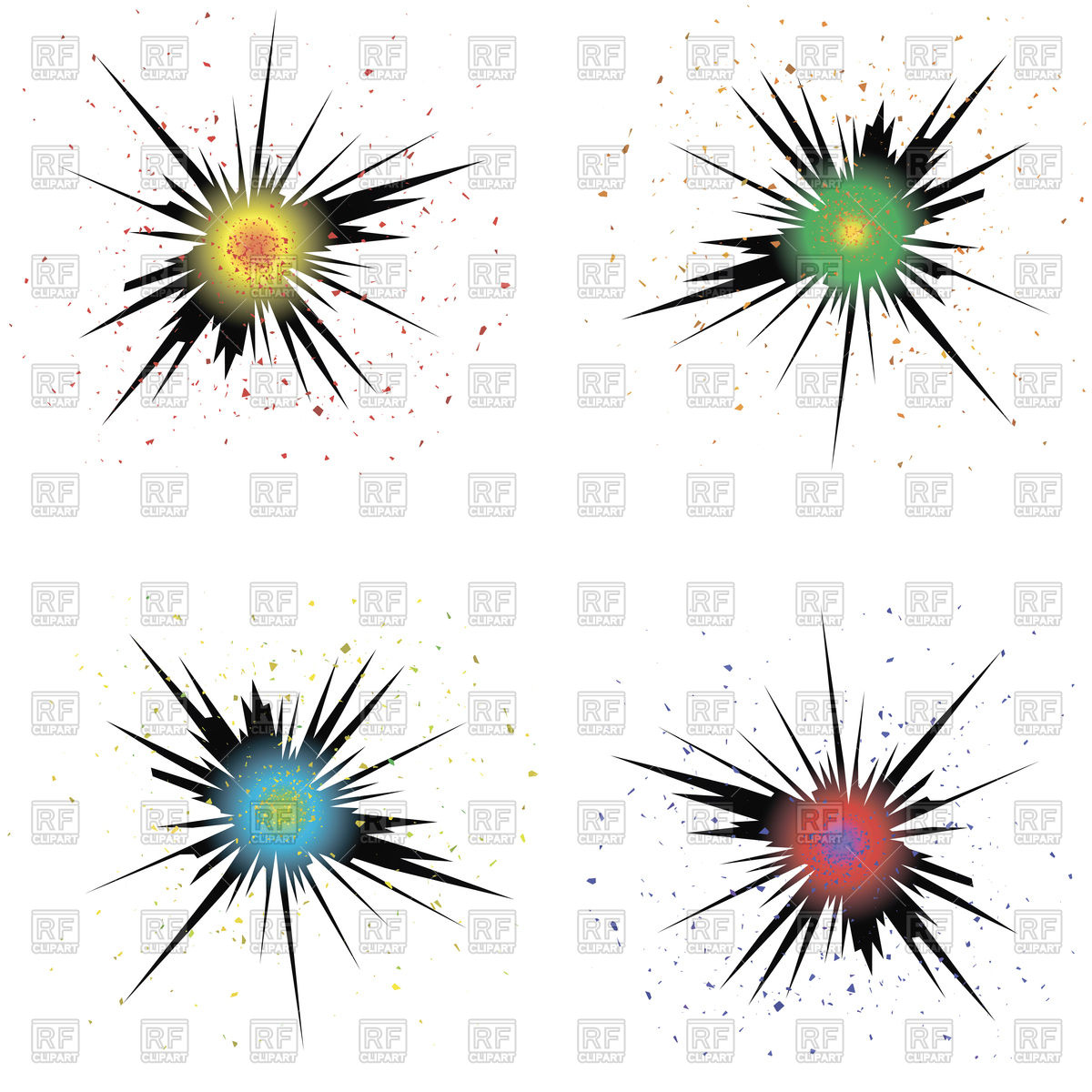 1200x1200 Set Of Colorful Bursts Explode Flash, Cartoon Explosion Vector
