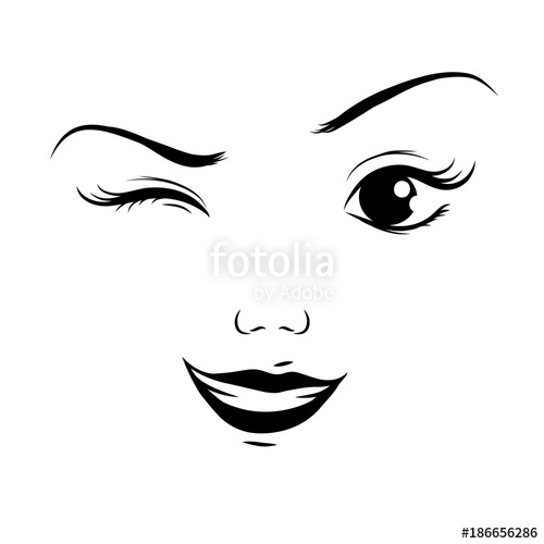 500x500 Winking With One Eye, Cartoon Face, Vector Stock Image