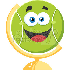 300x300 Happy Tennis Ball Cartoon Character On Desk Globe Vector