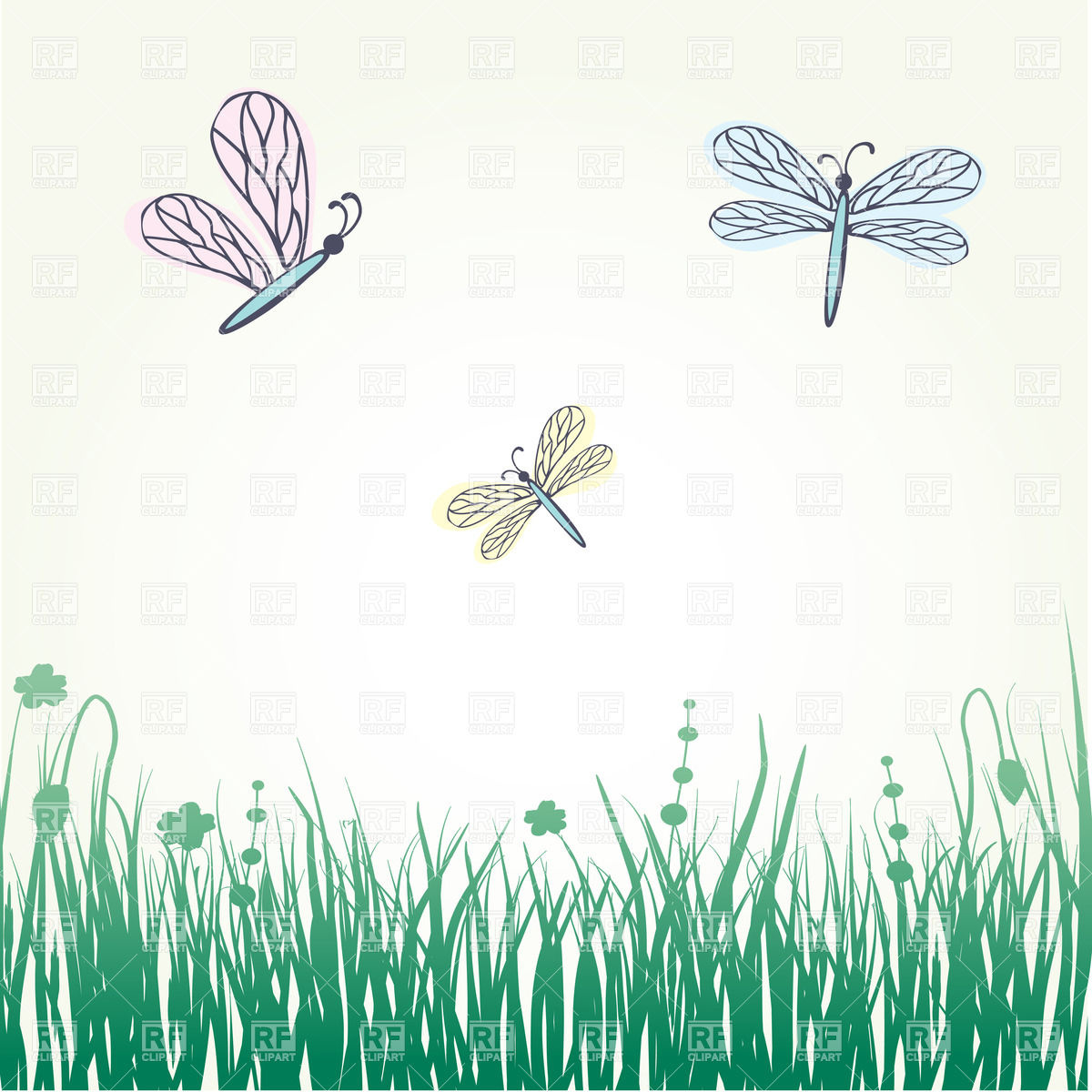 1200x1200 Cartoon Dragonfly Over Lawn Of Grass Vector Image Of Plants