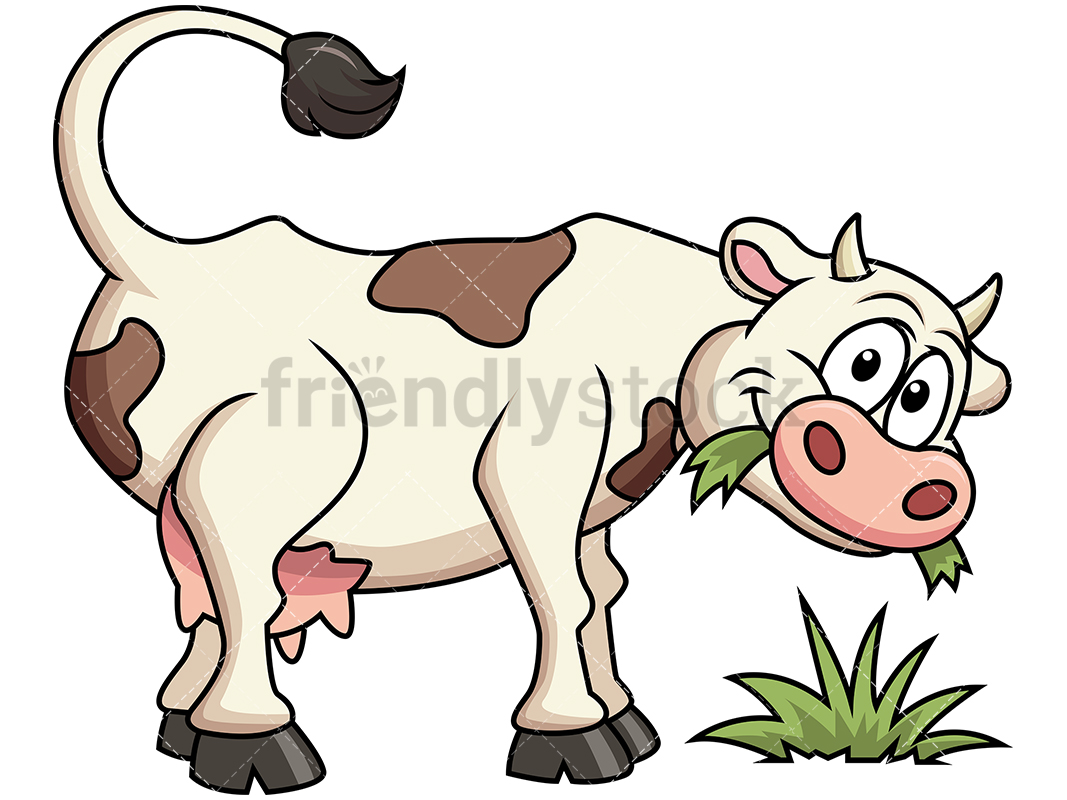 1067x800 Farm Cow Eating Grass Cartoon Vector Clipart