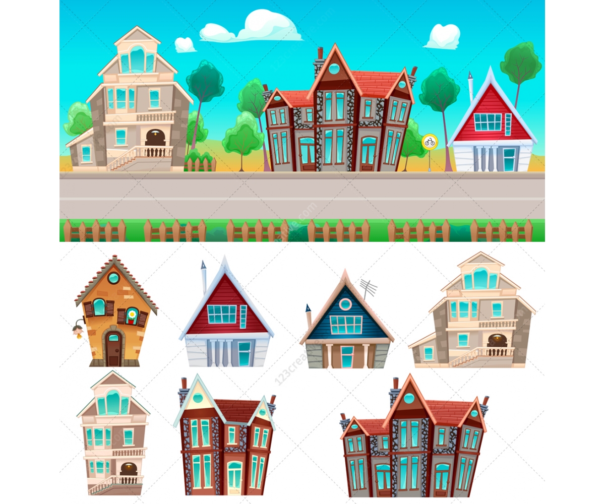 1200x1000 Cartoon House Vector Set