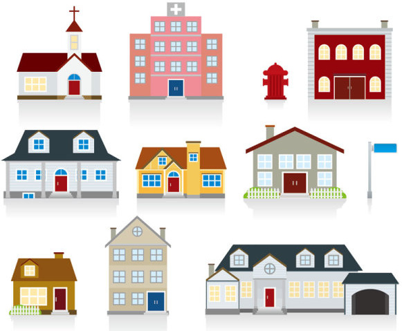 581x479 Different Cartoon Houses Elements Vector Free Vector