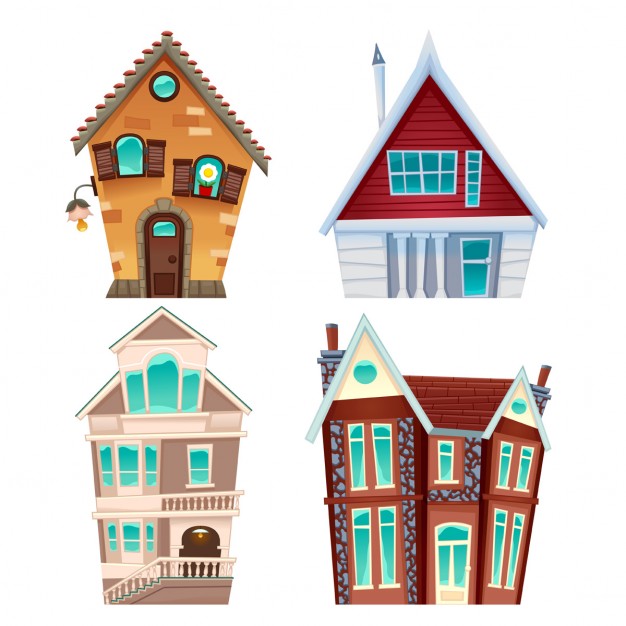 626x626 Four Cartoon Houses Vector Free Download