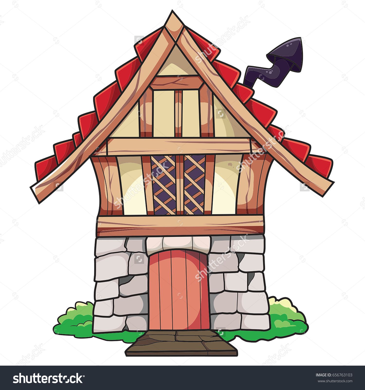 1500x1600 Old Cartoon Small House With Chimney Vector Illustration For Sale