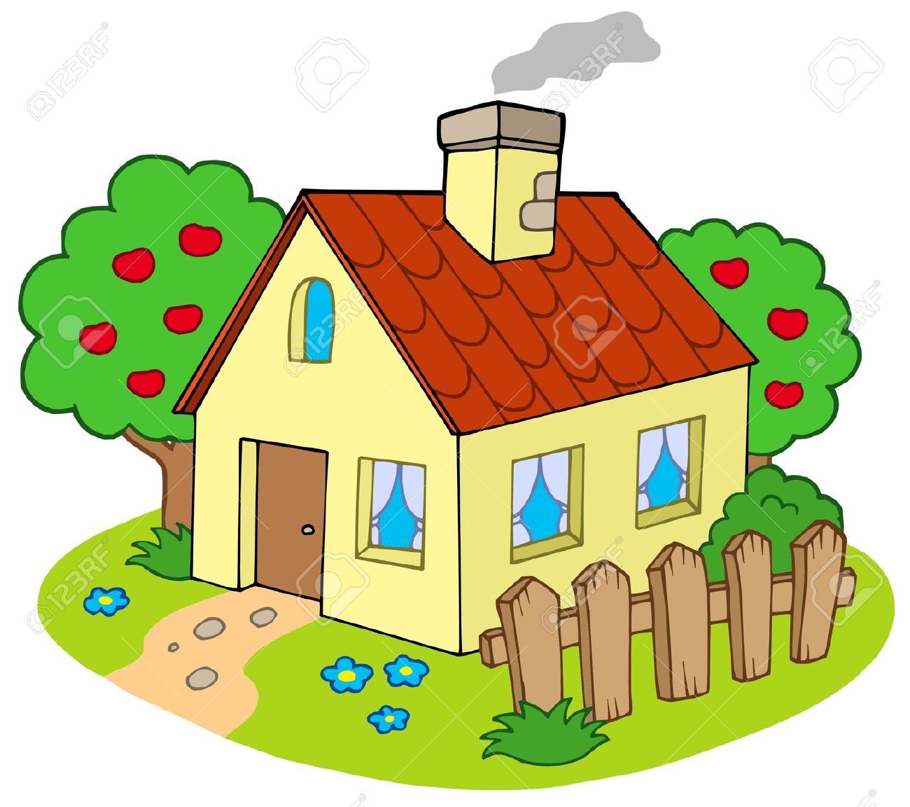 1300x1152 Stock Vector Cute House's Building Cartoon House, Garden