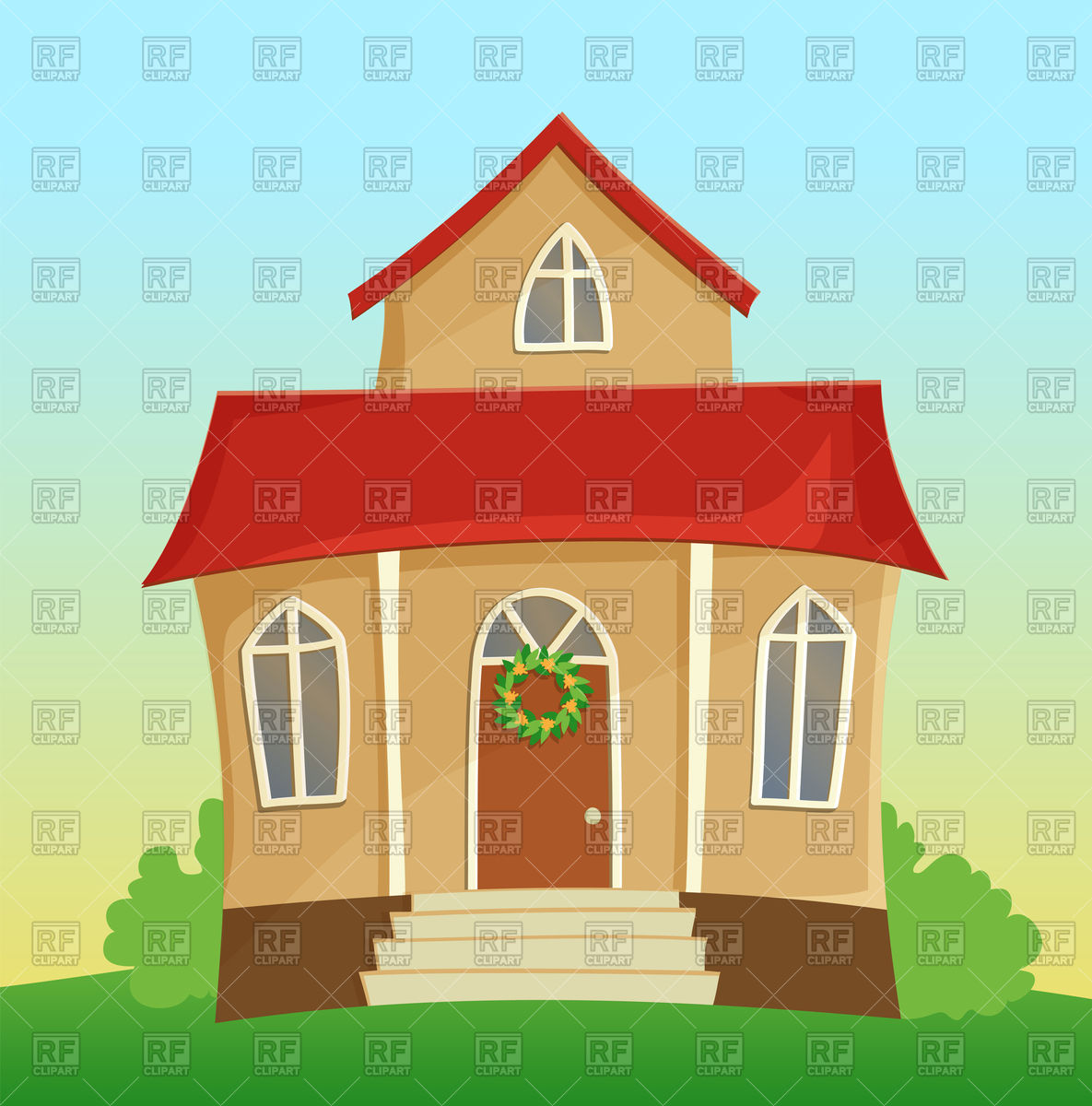 1185x1200 Beautiful Suburban Cartoon House With Red Roof Vector Image