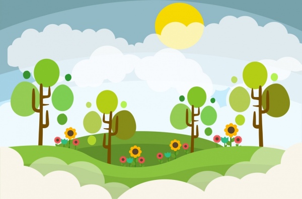 600x396 Landscape Design Colored Cartoon Style Vector Cartoon Free Vector