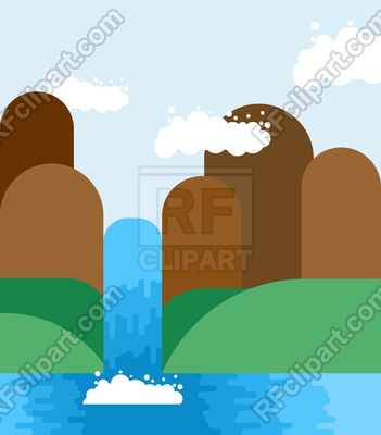 351x400 Waterfall Cartoon Landscape Vector Image Of Nature, Landscape