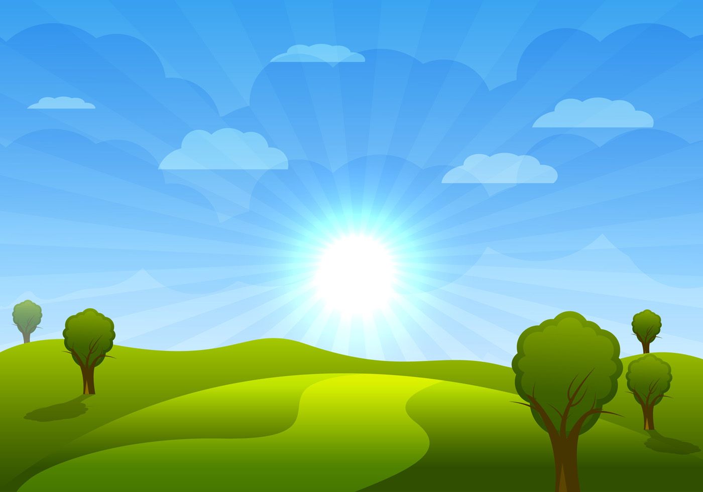 1400x980 Beautiful Cartoon Landscape With Trees And Clouds Vector