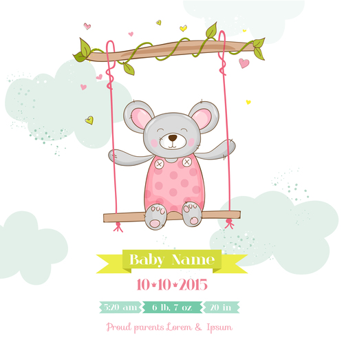500x500 Cute Baby Card With Cartoon Mouse Vector Free Download