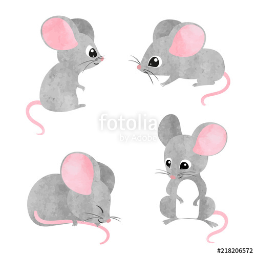 500x500 Set Of Cute Little Mice Vector Watercolor Mouse Collection