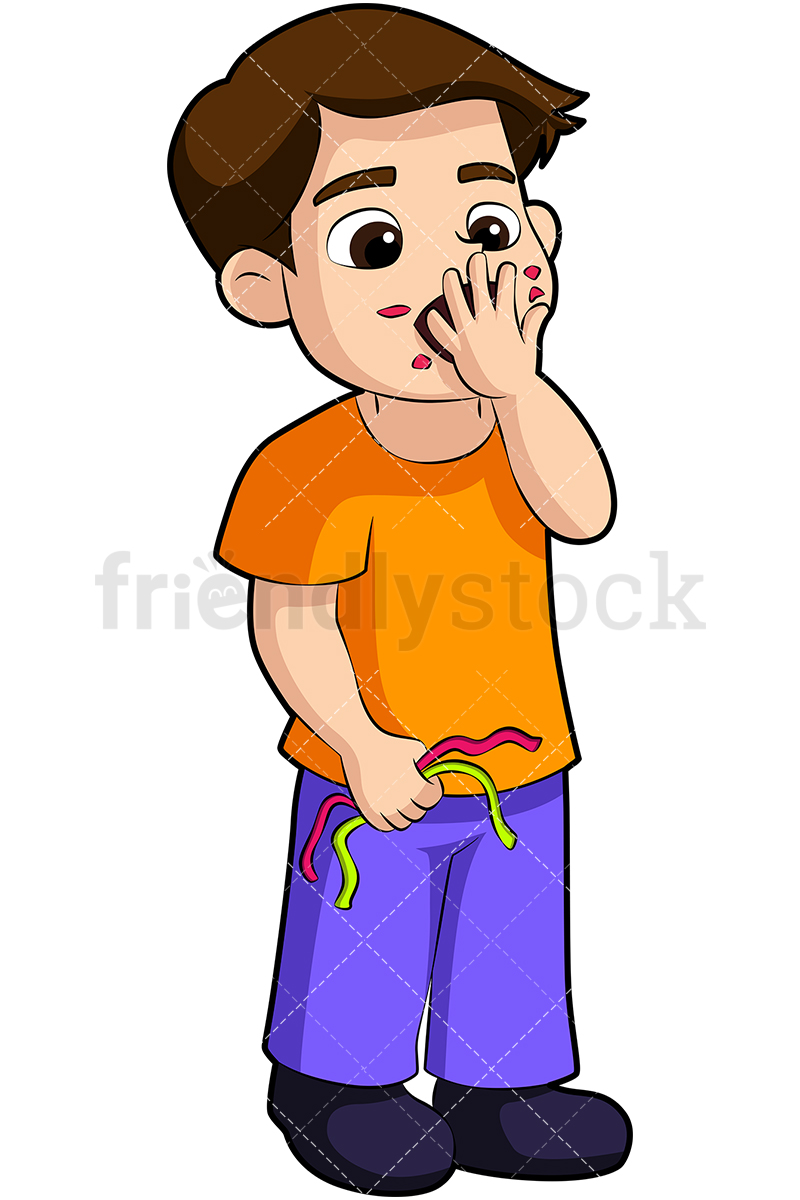 800x1200 Boy Stuffing Candy In His Mouth Cartoon Vector Clipart