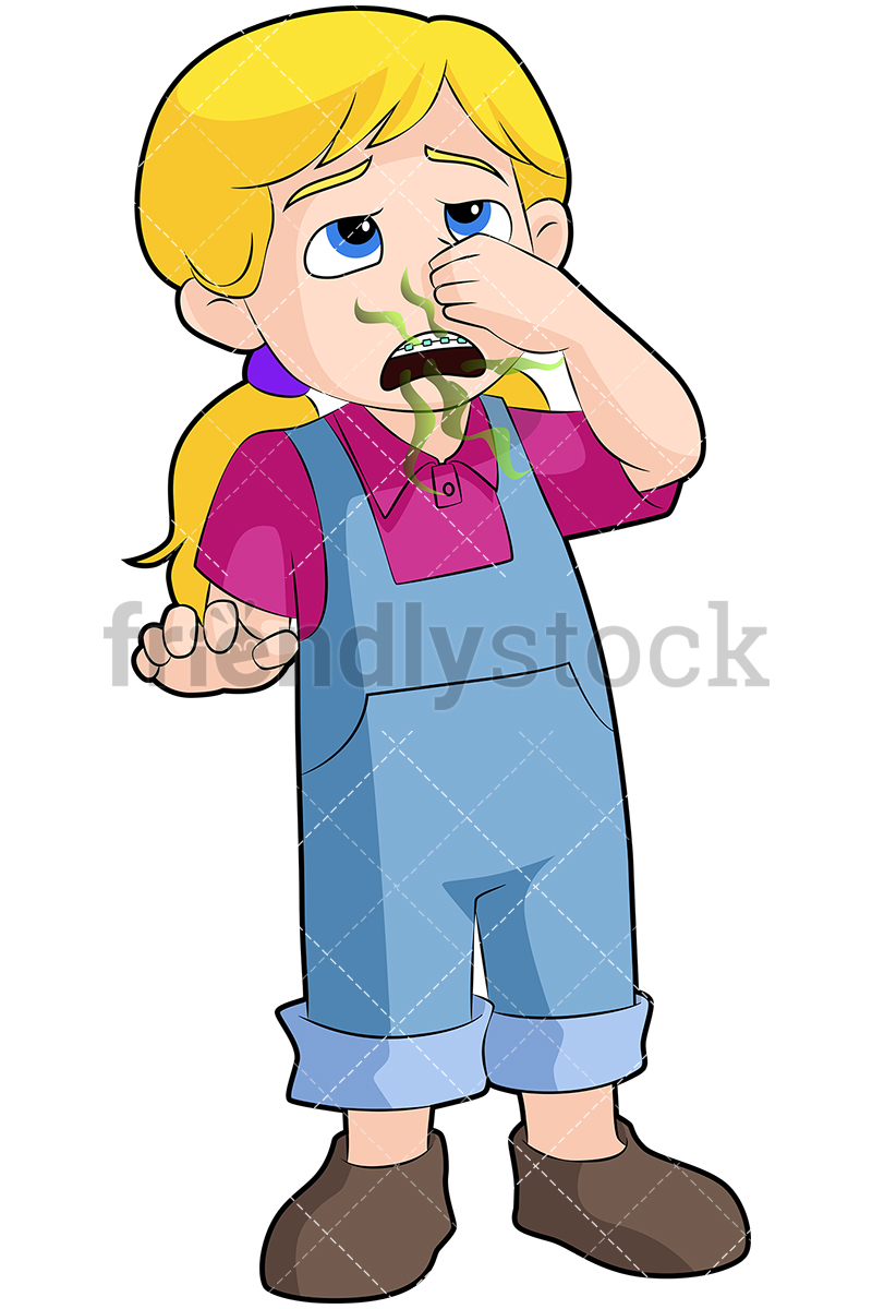 800x1200 Girl With Bad Breath Closing Nose Vector Cartoon Clipart