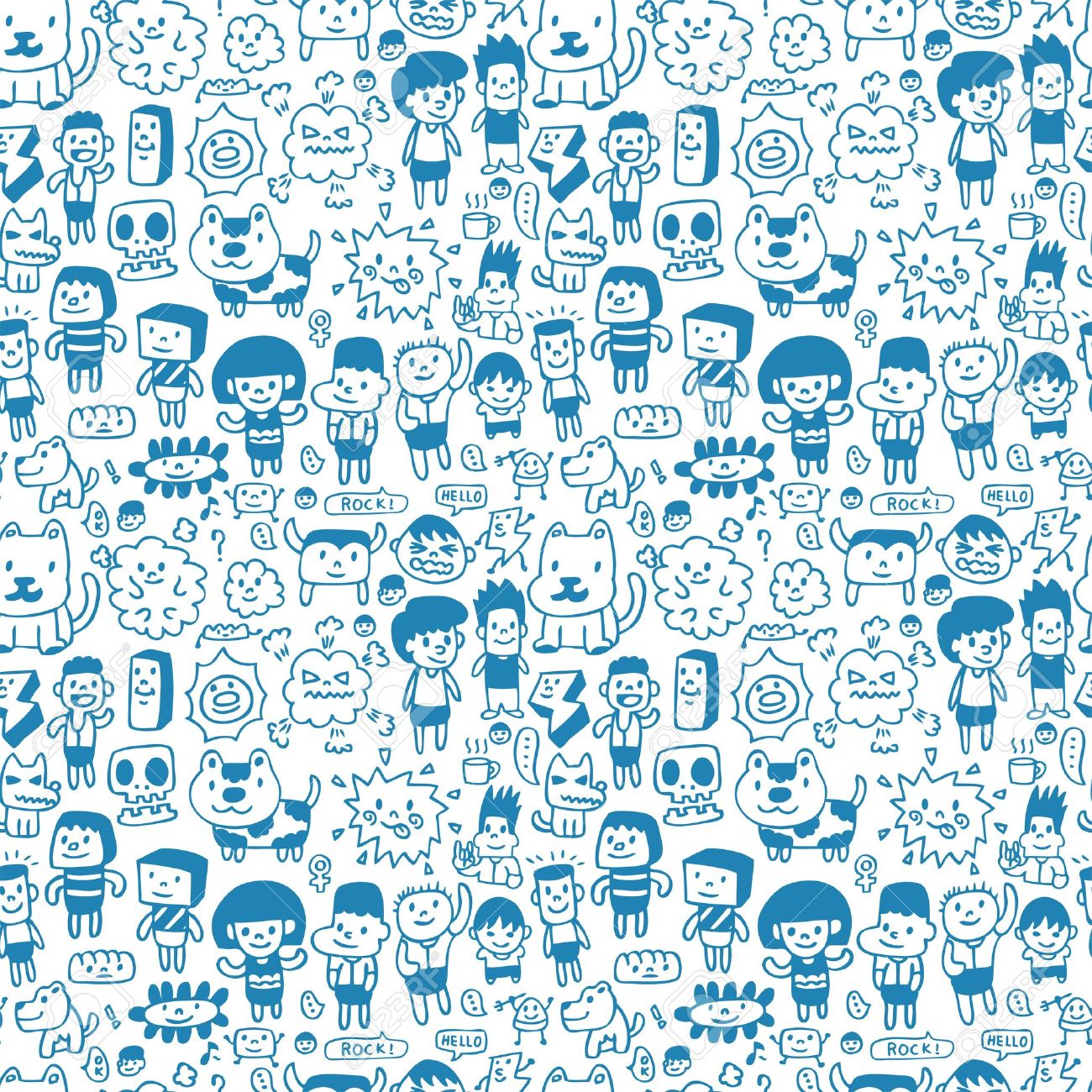 Seamless Cartoon Pattern Stock Vector Kid Faces Drawing 1300x1300 Seamless Cartoon Pattern Stock Vector Kid Faces Drawing