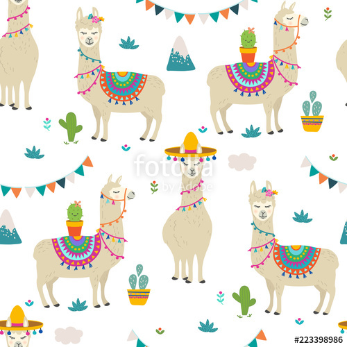 Printcute Cartoon Llama Alpaca Seamless Pattern Vector Graphic 500x500 Printcute Cartoon Llama Alpaca Seamless Pattern Vector Graphic