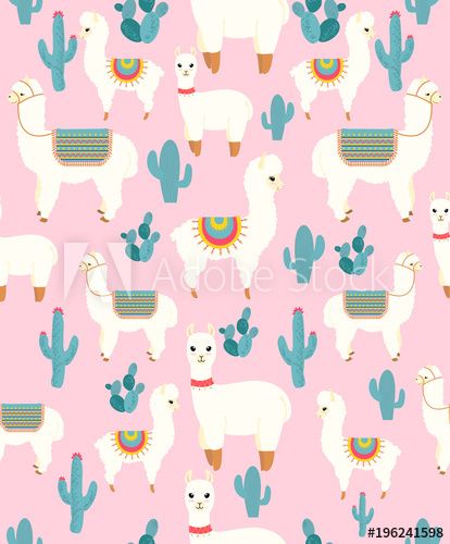 Vector Illustration Of Seamless Pattern With Cute Cartoon Llama 414x500 Vector Illustration Of Seamless Pattern With Cute Cartoon Llama